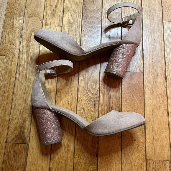 LC Lauren Conrad Hydrangea Womens High Heels Gold and Glitter Suede Size 10 - Picture 6 of 7